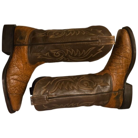 Langstons Cowboy Boots Mens 9 D Two Tone Brown Leather Country Western Wear VTG - Picture 2 of 16